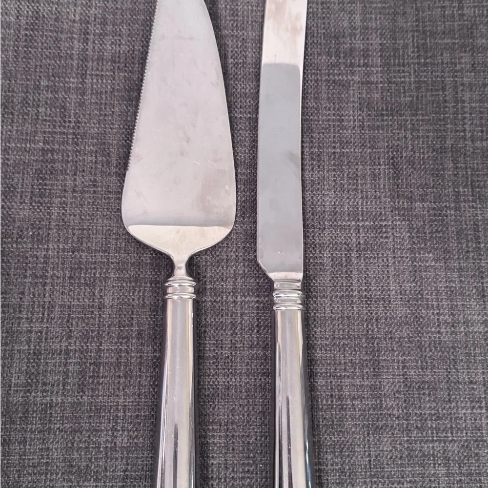Crate&Barrel Silver Cake Knife and Server Set